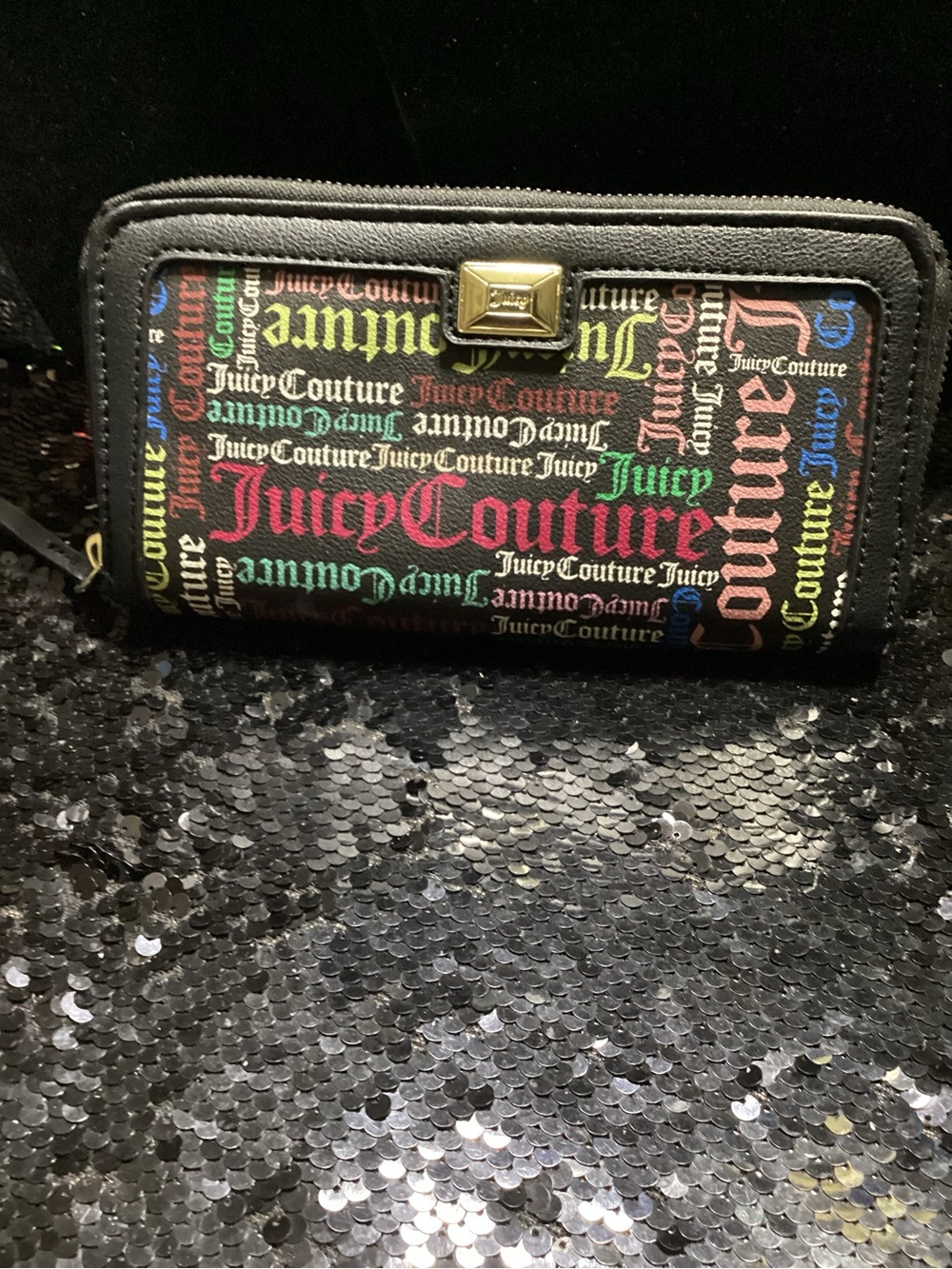 Juicy Couture Black Wallet with Multicolor Logo Print